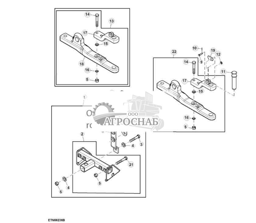 Отсек для хранения тяговой штанги и опора, автосцепка, с фронтальным погрузчиком 